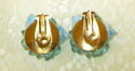 Vintage Clip On Earrings 50s 60s Aqua Blue Shell B