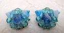 Vintage Clip On Earrings 50s 60s Aqua Blue Shell B