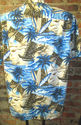 Mens Sz M Blue Hawaiian Shirt w/Surf Boards by Roy