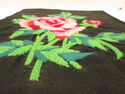 Vintage Crewel Embroidery Pink Rose on Black Linen