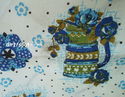 Vintage Novelty Fabric 35" x 37" Blue Green Gold F