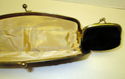 Vintage1950s Black Satin Clutch Handbag w/attached