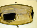 Vintage1950s Black Satin Clutch Handbag w/attached