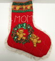 Moms Vintage Quilted Christmas Stocking w/Eyelet L