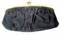 Vintage1950s Black Satin Clutch Handbag w/attached