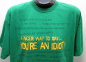 Mens XL Green Idiot T-Shirt    Comic Funny Rude Sh