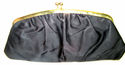 Vintage1950s Black Satin Clutch Handbag w/attached