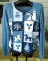  Womens Blue Christmas Cardigan Sweater Sz L  Snow