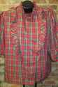 Vintage Plaid Shirt Ruffle High Neck 3/4 Sleeve We