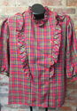 Vintage Plaid Shirt Ruffle High Neck 3/4 Sleeve We