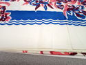 Vintage Mid Century Modern Blue Floral Tablecloth 