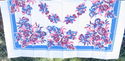 Vintage Mid Century Modern Blue Floral Tablecloth 