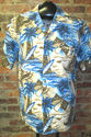 Mens Sz M Blue Hawaiian Shirt w/Surf Boards by Roy