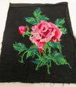 Vintage Crewel Embroidery Pink Rose on Black Linen