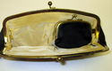 Vintage1950s Black Satin Clutch Handbag w/attached