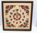 Vintage Completed & Framed Needlepoint Wall Clock 