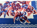 Vintage Mid Century Modern Blue Floral Tablecloth 