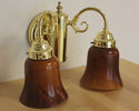 Two Light Wall Sconce Heavy  Gold Amber Glass Shad