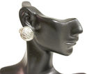 Vintage Round Button Etched Silvertone Clip On Ear