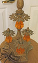  Vintage 3 Tier Table Lamp Brass Flowers Amber Mid