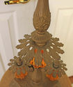  Vintage 3 Tier Table Lamp Brass Flowers Amber Mid