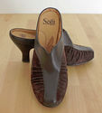 Sofft Chocolate Brown Suede & Leather Mules Heels 