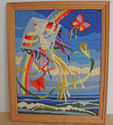 Vintage Completed Needlepoint Picture Butterfly Ki