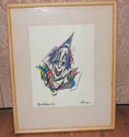 VINTAGE ABSTRACT HAPPY CLOWN PAINTING SIGNED  Lila