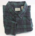 Mens LL Bean Long Sleeve Shirt Green/Blue Plaid  O