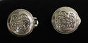Vintage Round Button Etched Silvertone Clip On Ear
