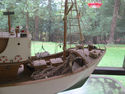 Vintage Portuguese fishing trawler, boat model. Lo