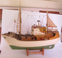 Vintage Portuguese fishing trawler, boat model. Lo