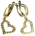 14K Yellow Gold Showy Dangling Heart Leverback Ear