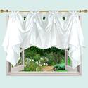 White Sheer Scoop Valance Curtain with Crystal Bea