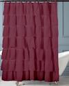 Burgundy Tiered Crinkle Ruffles Fabric Shower Curt