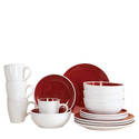 Bold Red and White 16 Piece Stoneware Dinnerware S