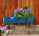 Country Blue Rustic Wooden Garden Wagon Decorative