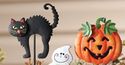 Black Cat Pumpkin Ghost Halloween Planter Pick Sta