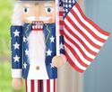 Wooden Patriotic Nutcracker Holding American Flag 