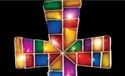 Lighted Cross Holiday Yard Decoration Stained Glas