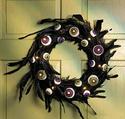 Lighted Eyeballs Halloween Wreath Black Feathers I