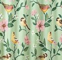 Sage Green Shower Curtain w/ Birds atop Floral Vin