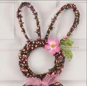 Bunny Shaped Grapevine Easter Wreath Accented w/ P