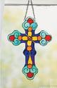 Colorful Stained Glass Cross Sun Catcher w/ Chain 