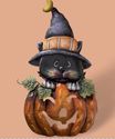 Adorable Black Cat in Pumpkin Halloween Door Hange