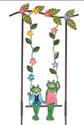 Swinging Frogs Floral Accented Garden Stake 27"H