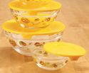 Sunflower Glass Kitchen Serving Bowls w/ Yellow Sn