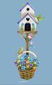 Lighted Flower Basket Garden Stake w Birds & Birdh