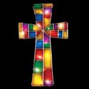 Lighted Cross Holiday Yard Decoration Stained Glas