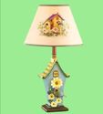 Bluebirds Daisy & Birdhouse Tabletop Lamp w Decora